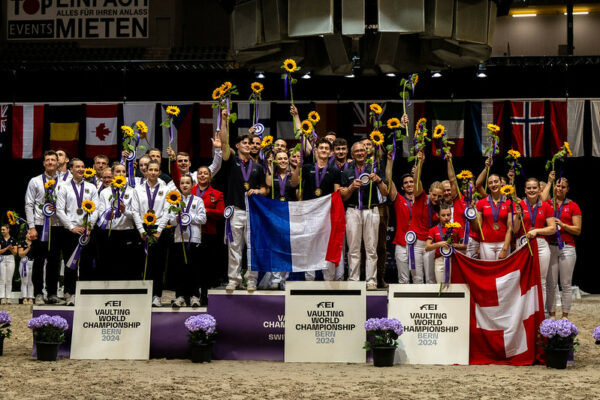 Gold Team France, silver Team Germany and bronze Team Switzerland Nations Team competition during FEI Vaulting Championships in Bern