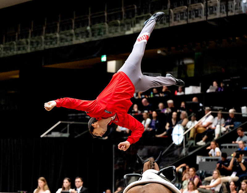 LUKAS HEPPLER of Switzerland on ENJOY THE MOMENT Nations Team FEI Vaulting Championships in Bern Copyright FEI Martin Dokoupil