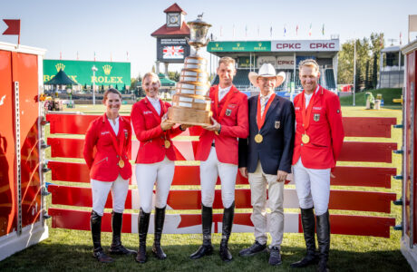 Team Germania dopo la vittoria nella Nations Cup di Calgary ai Spruce Meadows 'Masters' 2024 (c) Mackenzie Clark