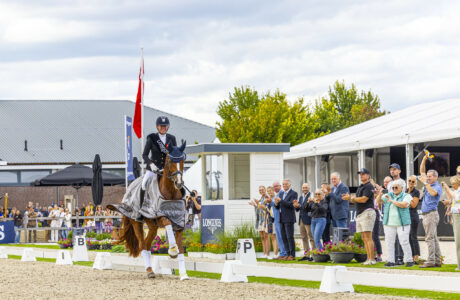 Fiona Bigwood (GBR) riding Quinn G, winner at the LONGINES Final for 6-year-old horses at the Longines FEI World Championship Young Dressage Horses - Ermelo 2024